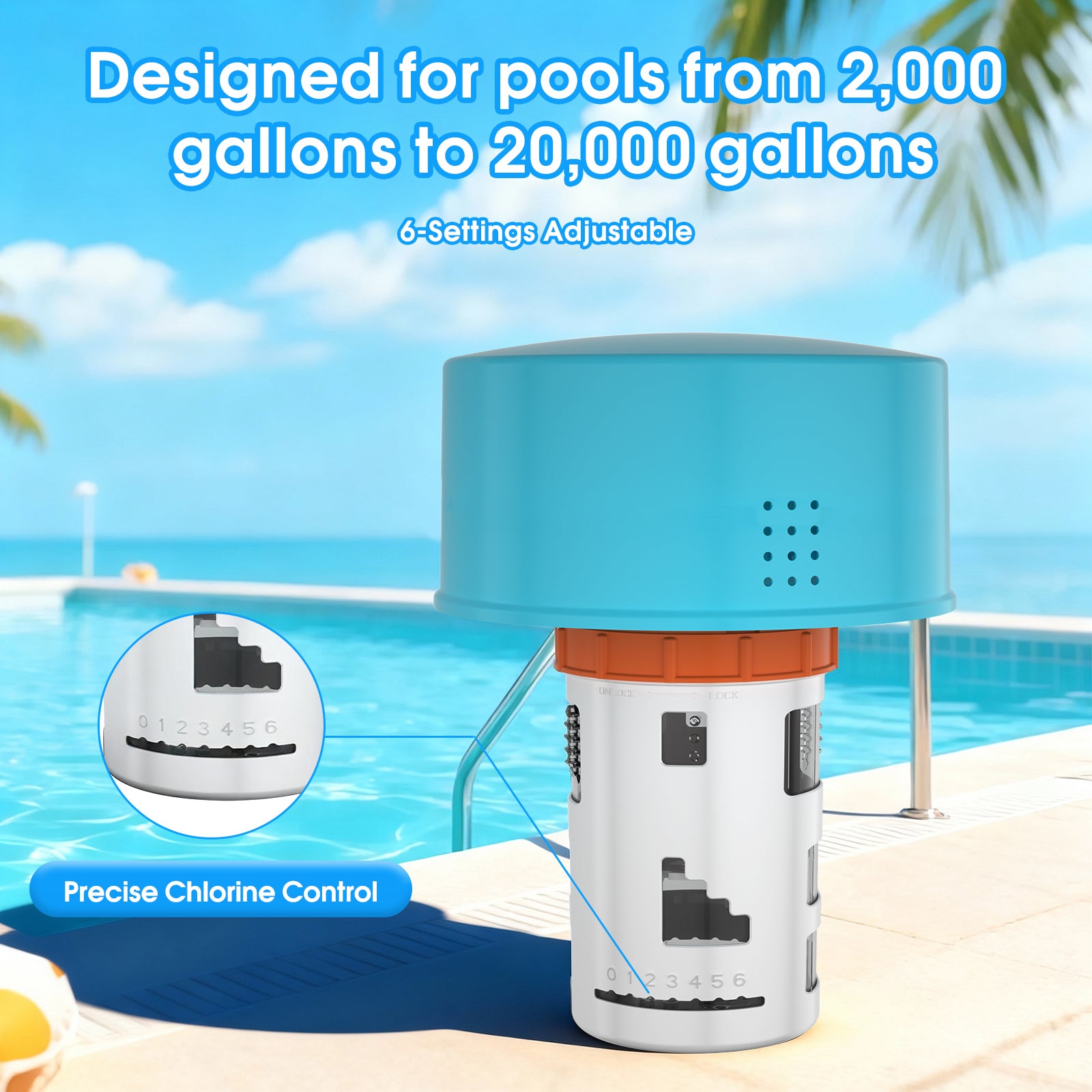 SplashNexus FloatDose 6 Ultra - Pool Chlorine Floater & Dispenser System with 6 Adjustable Settings, Includes Mineral Booster Bags for Enhanced Water Quality, for 3 Inch Chlorine Tablets, In Ground & Above Ground Pools