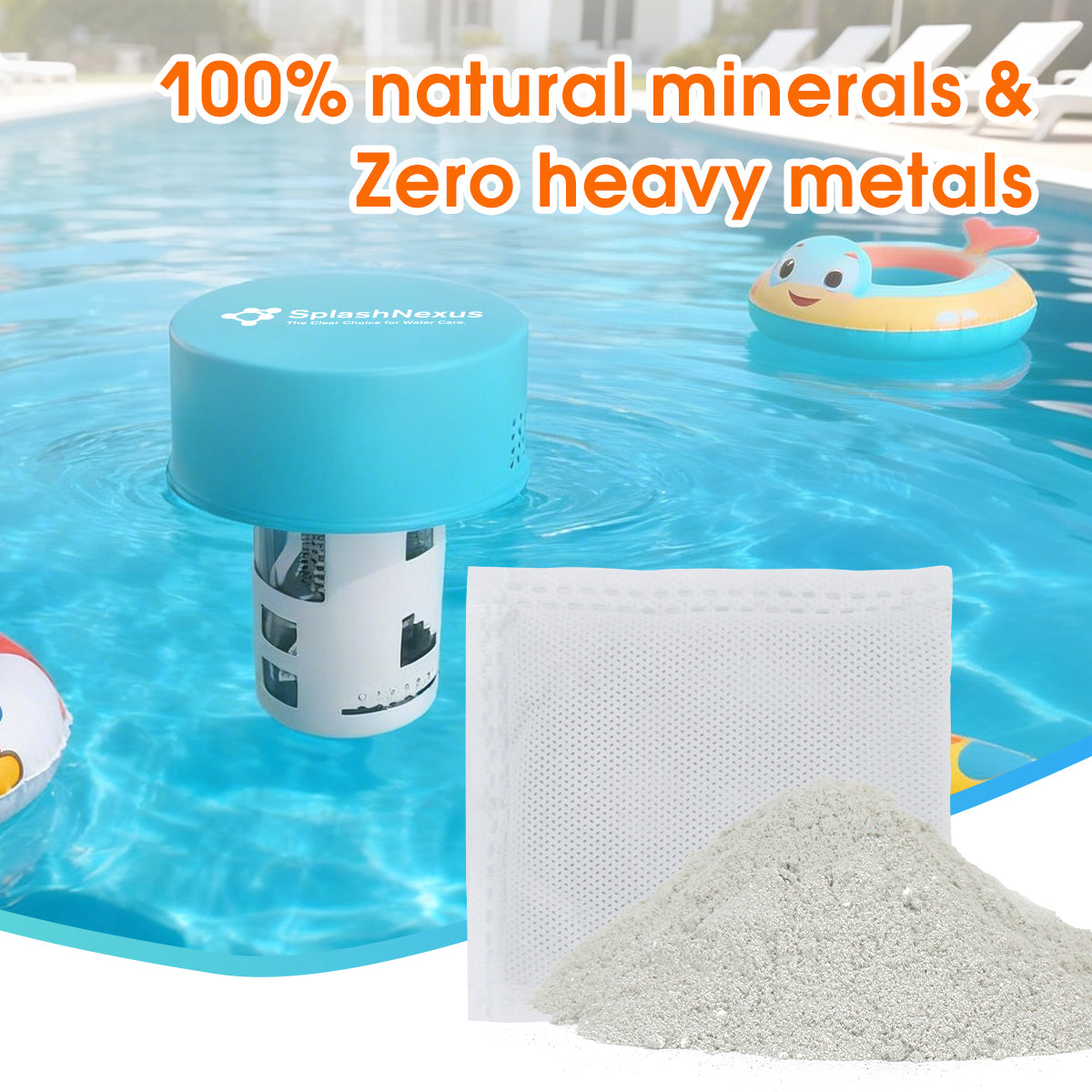 SplashNexus Mineral Booster Bags Refill for FloatDose 6 Pool Floating System - Reduces Chlorine Usage, No Heavy Metal, Natural Minerals, Treats 5,000 Gallons of Water (60g x 12 Bags)